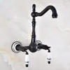 Bathroom Sink Faucets Dual Handle Duals Hole Wall Mount Basin Faucet Oil Rubbed Bronze Vanity Kitchen Cold Water Mixer Taps Dnf862