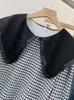 Navy Collar Hoodie för kvinnor på våren och hösten 2023, nytt populärt mode och västerländsk tusen Bird Plaid-jacka, hösten lång