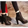 Botas moda mulheres salto alto paltform outono outono inverno tornozelo preto rebites sapatos grossos senhora w0015 231214