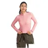 Yoga Outfit L-W028 Chemises à manches longues côtelées Sweat-shirts à demi-zip Chaleur légère Manteau court Longueur de la taille Slim Fit Tops avec Thum Dhgmf