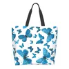 Сумки для покупок Синяя сумка с бабочками Многоразовая белая сумка Красивая художественная сумка через плечо Повседневная легкая большая вместимость