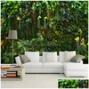 Wallpapers Custom P O Wallpaper Mural Papel De Parede Tropical Rainforest Flower Plant Green Leaf Bedroom Wall Painting Hom Homefavor Dh6Cg