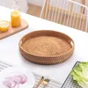 Hooks Round Rattan Woven Servering Tray med handtag Ottoman till frukostdrycker Stack soffbord Hem Dekorativt