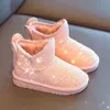 Botas crianças botas de neve meninas pele de coelho botas quentes bebê algodão esporte sapatos lantejoulas couro genuíno princesa moda botas 231215