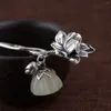 Hårklipp lotus thailändsk silverpinne vintage dingle kinesisk hårnålblomma gaffel smycken tillbehör wigo1152