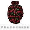 Sweats à capuche pour femmes imprimé cerises rouges à manches longues feuilles vertes sweat à capuche décontracté automne streetwear design surdimensionné sweat-shirts à capuche amples