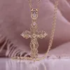 Mode smycken Kvinnor Mens 14K Rose Gold Crucifix Pendant Ortodox Cross Chain