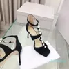 Sandalen Zomerparelontwerp Hoge hak Vrouw Vierkante open teen Stretch enkelwikkeling Sexy Paryt-schoenen Mujer Slip-on-muilezels