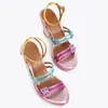 Sandals Iridescence Espadarille Striped Open Wedge Platform Leather Strap Crystal Buckle Sandals Women Sexy Bling Hollow Slingback Shoes 231215