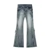 Jeans pour femmes Coréen rétro lavé design de bord original sent un jean en denim micro étincelant Y2K taille basse coupe ample pantalon de vadrouille à jambes longues 231214