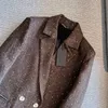 2024 Frühling Braune Strass-Blazer Langarm Revers Zweireihige Oberbekleidung Mäntel Z3D121359