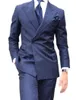 Men's Suits Classic Design Blue Stripe Groom Tuxedos Groomsmen Man Suit Men Wedding Blazer Trousers Outfit Bridegroom 2Pcs Jacket Pants