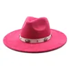 Vintage Suede Top Hat Fashion Belt Decoration 9.5cm Wide Brim Jazz Fedora Hats for Men Women Western Cowboy Style Felt Cap