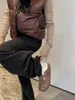 Kadın Pantolon 2023 Sonbahar/Kış Koyu Gri Elastik Bel Çekme Halat Gevşek Yün Düz Bacak Geniş