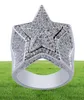 Bling Bling Men039s Zircon Étoile Bague Or Argent Cuivre Matériel Glacé Plein CZ Étoile À Cinq Branches Anneaux Mode Hip Hop Bijoux S6815865