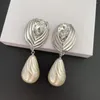 Boucles d'oreilles Dangle Designer Marque Top Qualité Élégant Argent Couleur Boucle D'oreille Perle Cristal Oreille Clip Femmes Bijoux De Luxe Cadeau De Mariage Fête