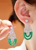 Boucles d'oreilles pendantes pour femmes, bijoux en or massif 18 carats, émeraude verte naturelle, 10ct, pierres précieuses, diamants, goutte fine, 2023LR