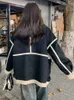 Kvinnors päls lanmrem streetwear lamm läder jackor kvinnor kontrast färg skarv design kappa mode 2023 vinterkläder 23870