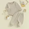 Kleidungssets 2023-09-05 0-24M Neugeborenes Baby Herbst Outfits Mädchen Junge Einfarbig Rundhalsausschnitt Übergroßes Sweatshirt Strampler Hose Kleidung Set
