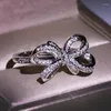 Cluster Rings Classic S925 Sterling Silver Color Bow Butterfly Zircon Ring Women's Fashion Wedding Engagement Jewelry 2023