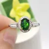 Cluster Rings Forest Green Diopside Ring 0.7ct 5mm 7mm Natural Chrome Silver For Office Woman 925 Gold Plating Jewelry