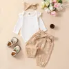 Conjuntos de roupas Citgeett Primavera Infantil Bebê Meninas Calças Conjuntos Branco Manga Longa Ruffle Romper Daisy Imprimir Calças com Cinto Headband Conjuntos de Outono R231215