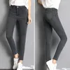 Женские брюки, облегающие джинсы из смесового хлопка с высокой талией и регулировкой живота, длина до щиколотки, пуговица-карандаш для комфорта