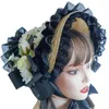 Capacete vitoriano vintage Capinho plano Ruffle Lace Straw Chin Strap