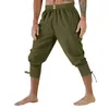 Calças masculinas mens retro cor sólida tornozelo cinta medieval sweatpants atlético homens aberto perna calça com bolsos casa meia