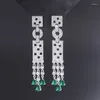 Boucles d'oreilles pendantes Style brésilien, léopard à pois noirs, Long pompon géométrique vert émeraude avec aiguille en argent 925, bijoux pour femmes