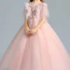 Vestidos de menina princesa bola primeira comunhão elegante rosa anjo tule renda pena vestido flor crianças surpresa presente de aniversário