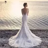 Abiti da sposa Eddy K Maniche corte Applicazioni in pizzo Abiti da sposa Sweep Train Abito da sposa a sirena Abiti da Noiva