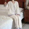 Women's Sleepwear Sweet Velvet Full Sleeve Pajamas Loungewear Set Winter Flannel Fairy Tank Tops Shorts 2 Pieces Sets Kawaii Nightwear