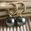 Dangle Earrings PERFECT 16MM Real BLACK TAHAITIAN SHELL PEARL 14K GOLD