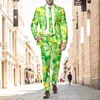남자 정장 Mens Blazer Suit St. Patrick 's Day Jackets 세트 네트 4 잎 금 모든 인쇄 상단 바지 2 조각 의상 homme