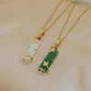 Grüne Jade-Knoten-Titan-Stahl-Halskette, weibliche Mode, wohlhabende Bambus-Schlüsselbeinkette, einfacher ethnischer Stil, Schmuck278s