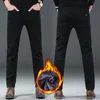 Jeans masculinos 2024 homens inverno quente preto reto thcik velo moda casual baggy estilo clássico sólido denim calças masculinas roupas 231214