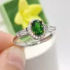 Cluster Rings Forest Green Diopside Ring 0.7ct 5mm 7mm Natural Chrome Silver For Office Woman 925 Gold Plating Jewelry