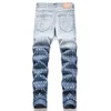 Lila jeans designer jeans mens raka jeans män knä mager rak storlek 30-38 motorcykel trendig lång rak hål high street denim grossist 3542