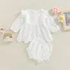 Kledingsets Mooie Pasgeboren Baby Meisjes Kleding Sets Bloemen Hol Ruches Lange Mouw Jurk Tops + Shorts Outfits R231215