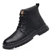 Boots Men Shoes 2023 Autumn Winter Thick Sole Warm Leather With Cotton British Style Trendy Fashionable Short Work