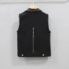 Women's Vests Sleeveless Jean Coat 2023 Female Black White Rivet Tassel Denim Vest Short Waistcoat Jacket