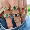 Cluster Rings 10Pcs Style Multi Color Crystal CZ Stackable Brass Gold Plated Rainbow Open For Women Ladies