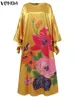 Grundläggande avslappnade klänningar kvinnor Vonda Summer Party Dress Vintage Floral Printed Casual Loose Bohemian Beach sundress långärmad Satin Maxi Vestidos 231215