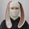 帽子のスカーフセットハロウィーンニットバラクラバロングバニーイヤー女性のための冬暖かいウサギクロシェスキーマスク231214