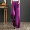 Women's Pants Spring Summer Vintage Cotton Linen Loose Women Wide Leg Beach High Waist Casual Elastic Long Trousers Female