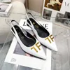 Eleganti slingback con tacco piatto da donna scarpe firmate di lusso sandali casual in pelle con motivo pietra classica scarpa elegante formale a punta