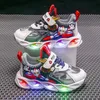 Chaussures LED d'extérieur athlétiques pour enfants en bas âge, chaussures de Sport Ultraman légères en maille à Air, baskets respirantes à fond souple 231215