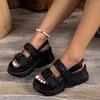 Klänningskor chunky sandaler kvinnor 2023 Summer High Heels Sexig plus storlek 43 vit kilplattform damer strand sandalia