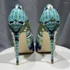 حذاء اللباس متعدد الجلد Green Leather Snake Lradient Basic Thin High High Cheels Cheel Women Pumps مدببة بعدمية بالإضافة إلى حجم 44 45